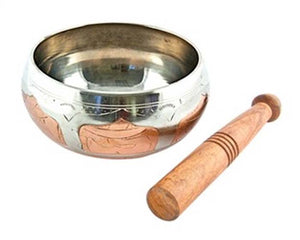 2-tone Silver White & Copper Tibetan Meditation Singing Bowl - 6"D