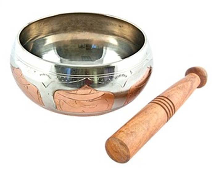 2-tone Silver White & Copper Tibetan Meditation Singing Bowl - 6.5"D