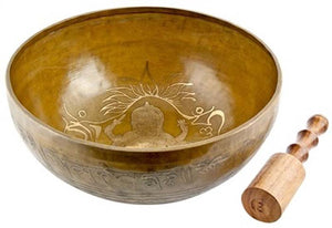 Lord Ganesh Carved Tibetan Meditation Singing Bowl - 12"D