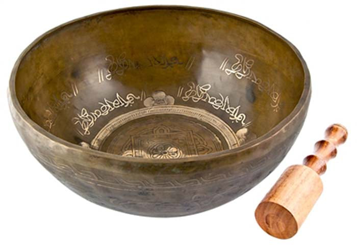 Mandala Carved Tibetan Meditation Singing Bowl - 12"D