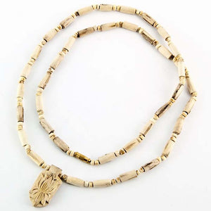 Tulasi Wood Lotus Pendent Necklace - 24"