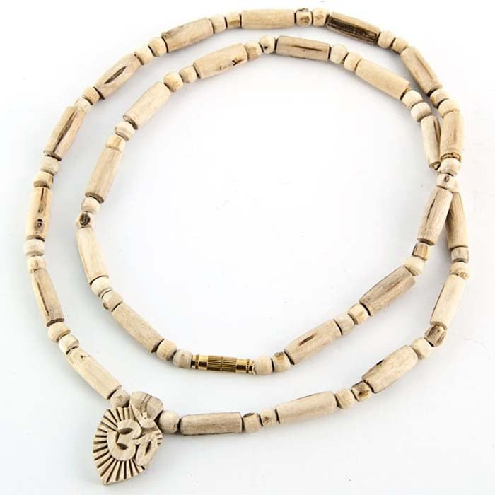 Tulasi Wood Om Symbol Pendent Necklace - 24"