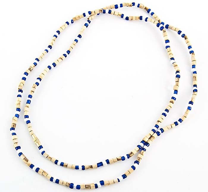 3mm Tulasiwood With Blue & White Fancy Neck Beads - 32"L