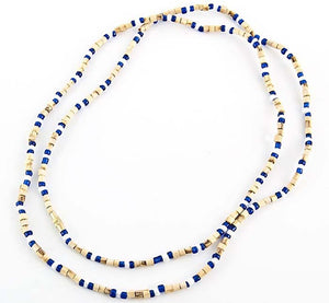 3mm Tulasiwood With Blue & White Fancy Neck Beads - 32"L