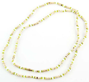 3mm Tulasiwood With Green & White Fancy Neck Beads - 32"L