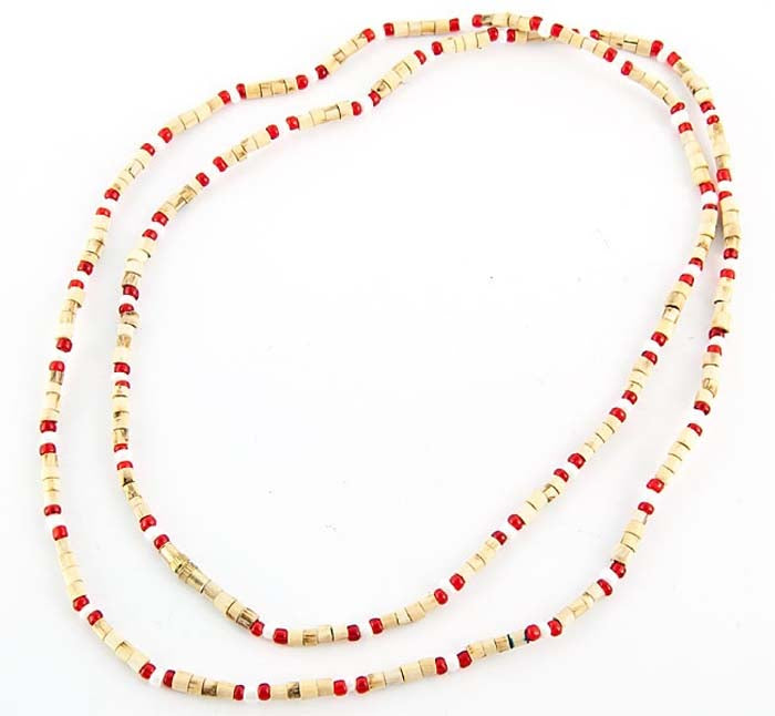 3mm Tulasiwood With Red & White Fancy Neck Beads - 32"L