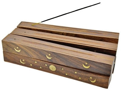 6 Pieces Assorted Flip Tip Wooden Incense Box Burner Set - 12"L