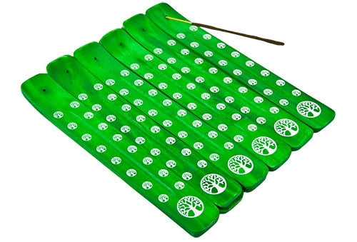 Pieces Tree of Life Wooden Incense Boat Burner Set in Green - 10"L