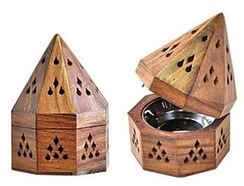 Wooden Temple Burner for Charcoal & Cone - 3"x3"x4.5"
