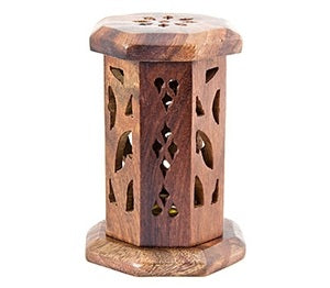 Carved Wooden Tower Burner for Cone - 4.5"H - Sold as as Set of  2