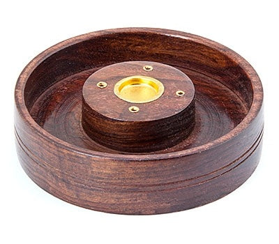 Wooden Carved Plate Burner for Sticks & Cone - 5"D - Sold as as Set of  2