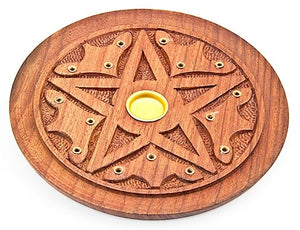 Pentacle Carved Plate Burner for Sticks & Cone - 5"D - Sold as as Set of  2