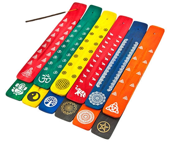 Pieces Assorted Chakra Wooden Incense Boat Burner Set - 10"L