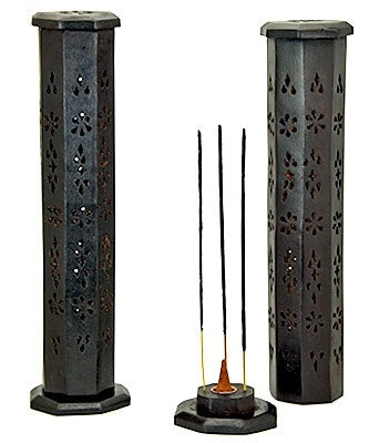 Black Wooden Tower Burner for Sticks & Cone - 12"H - Sold as as Set of  2