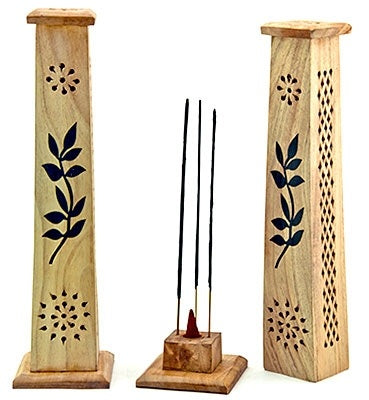 Floral Design Wooden Tower Burner for Sticks & Cone - 12"H - Sold as as Set of  2