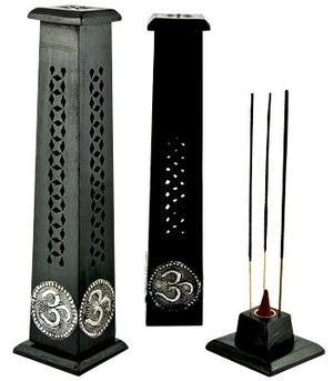 Om Symbol Tower Burner for Sticks & Cone in Black - 12"H - Sold as as Set of  2