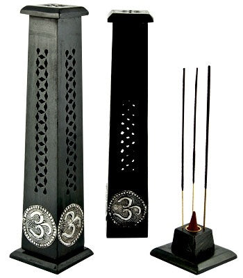 Om Symbol Tower Burner for Sticks & Cone in Black - 12"H - Sold as as Set of  2