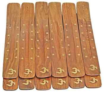 Om Symbol Wooden Incense Boat Burner - 10"L (12 pieces)