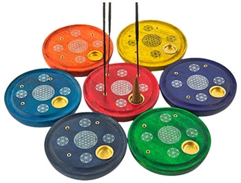 7 Pieces Chakra Flower of Life Cone & Sticks Plate Burner Set - 4"D