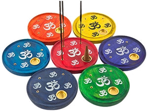 7 Pieces Chakra Om Symbol Cone & Sticks Plate Burner Set - 3.75"D