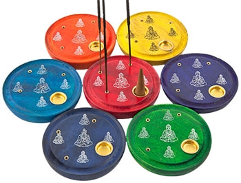7 Pieces Chakra Lord Buddha Cone & Sticks Plate Burner Set - 4"D