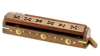 Yin Yang Wooden Incense Box Burner - 12"L - Sold as as Set of  2