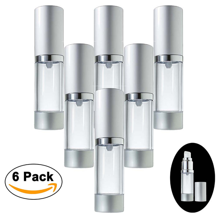Airless Pumps with Cap and Pump 30ml (1oz) Silver Tone Clear – Set of 6