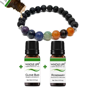 Essential Oil Chakra Lava Stone Bracelet 8mm with 2 Essential Oils